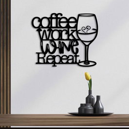 Wallity Coffee Repeat Escultura de Pared de Metal Negra
